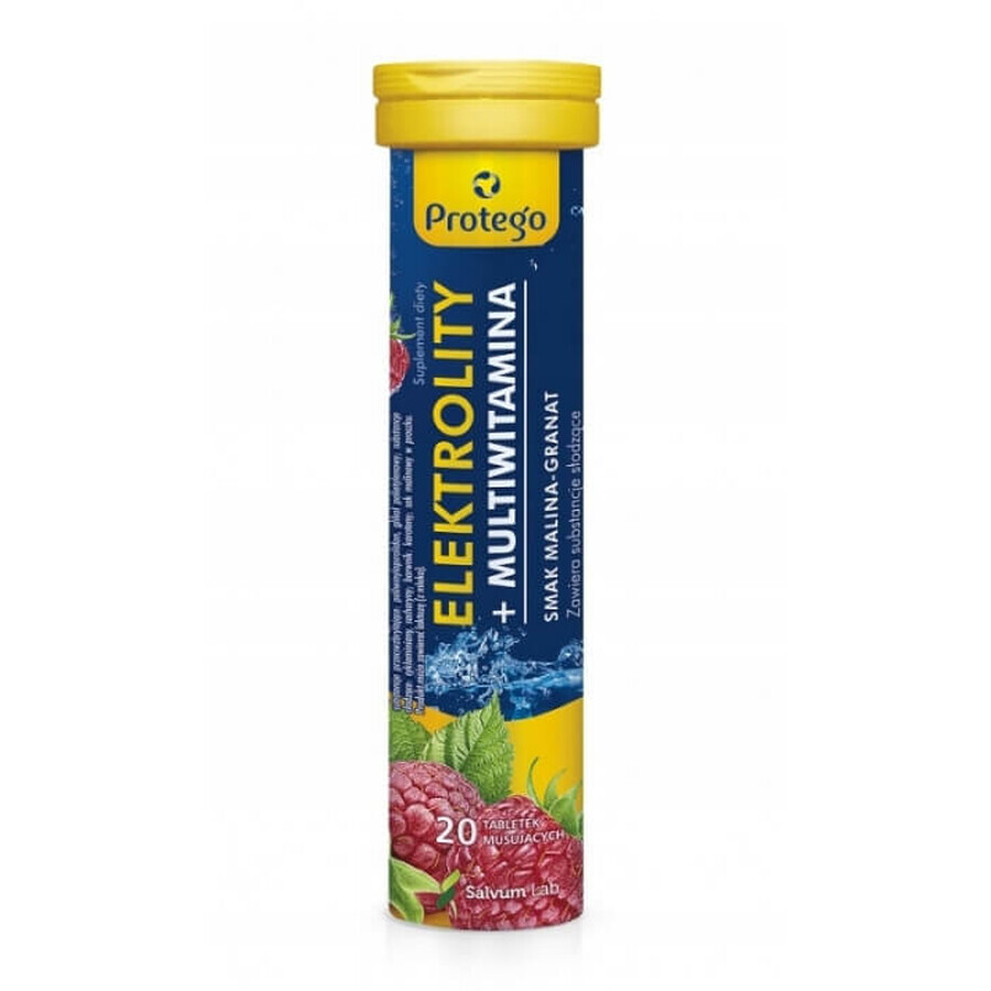 Protego Elektrolity + Multivitamine aromă de zmeură-granat, 20 comprimate efervescente