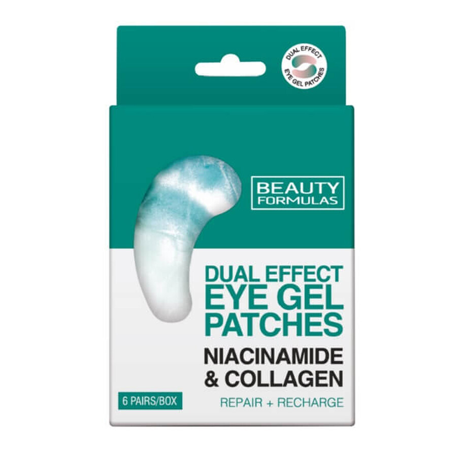 Beauty Formulas Parches oculares de gel doble efecto Niacinamida amp; Colágeno, 6 pares