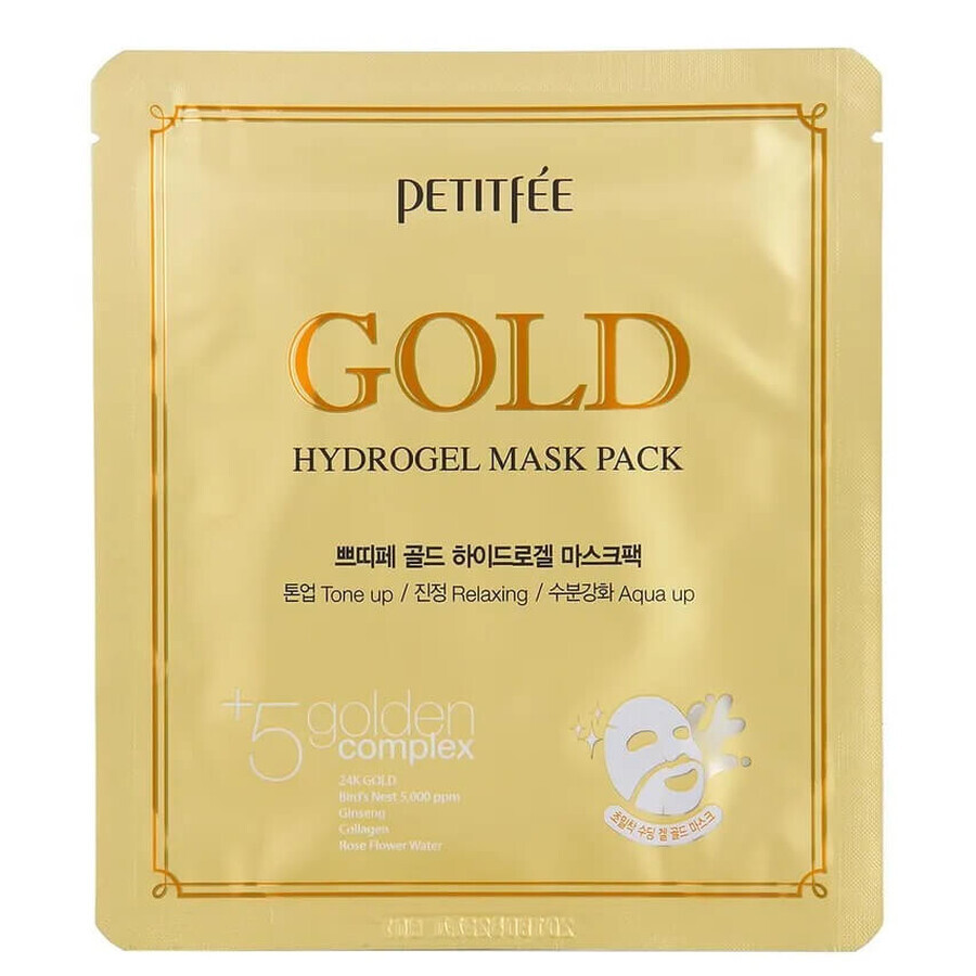 Petitfee Masque en feuille hydrogel hydratant et apaisant avec de l'or, 32g