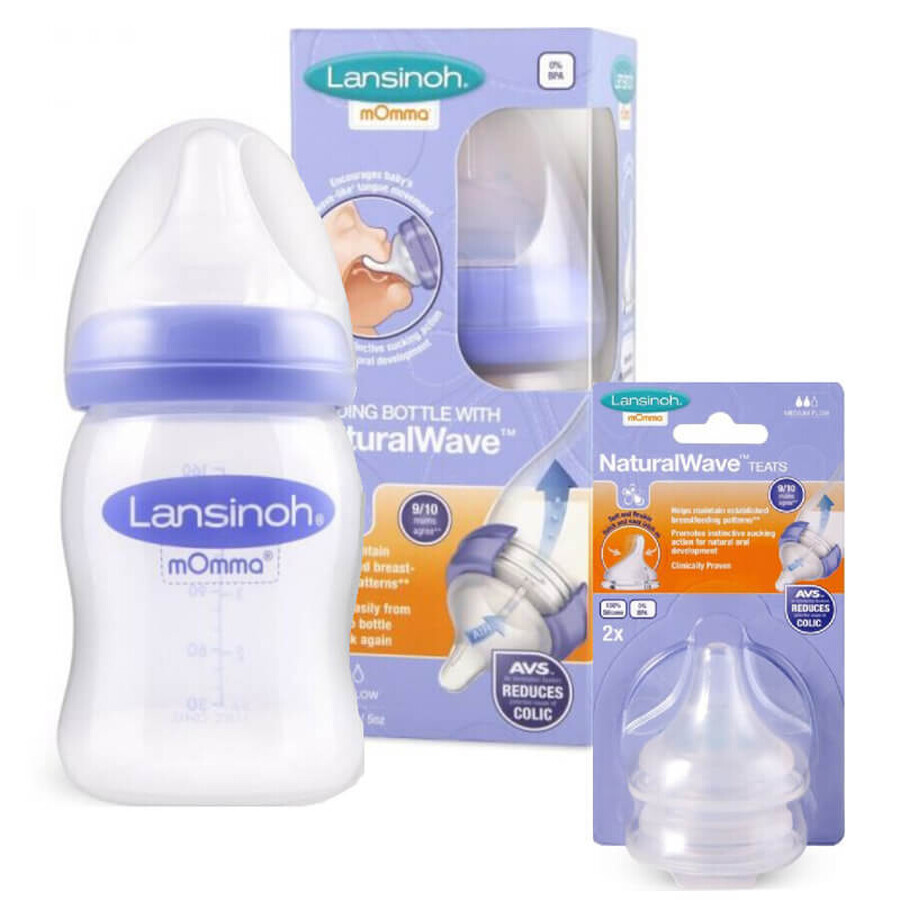 Lansinoh 160ml Flasche + Sauger mit mittlerem Durchfluss, Lansinoh