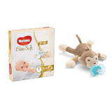 Aanbiedingspakket, Welkom in de wereld, Elite Zachte luiers Nr. 1 Mega, 3-5 kg, 82 stuks, Huggies en Pluche Aap met Ultra Zachte Fopspeen, SCF348/12, 0-6 maanden, Philips Avent