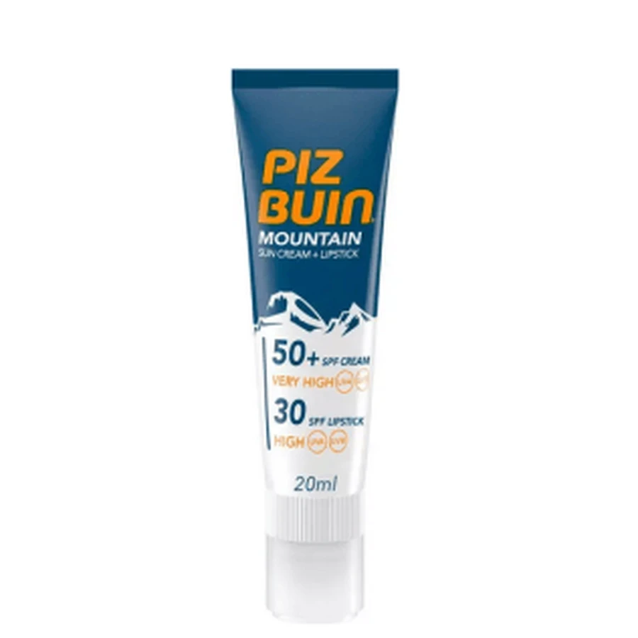 Piz Buin Mountain Zonnebrandcrème SPF50+ + Lippenstift SPF30 Zonnepakje 20ml + 2,3ml