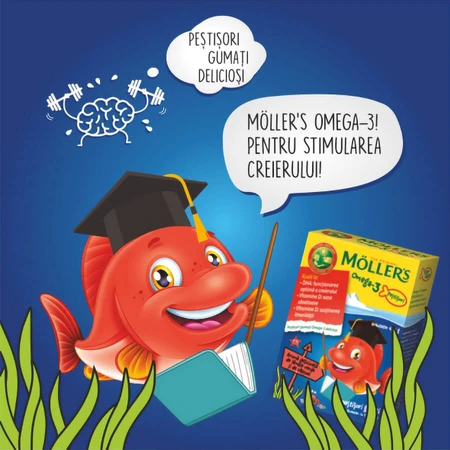 Omega-3 fish with lime and strawberry flavour, 36 jellies, Möller's