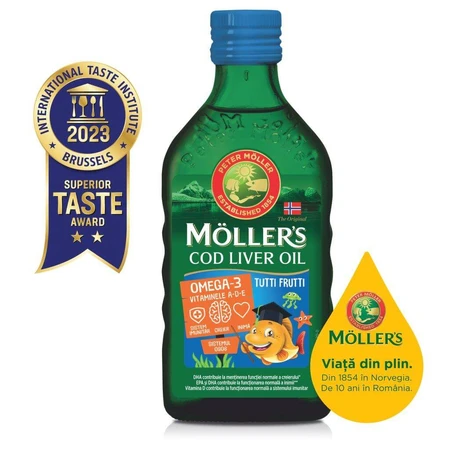 Omega 3 aceite de hígado de bacalao con sabor tutti-frutti para niños, 250 ml, Möller's