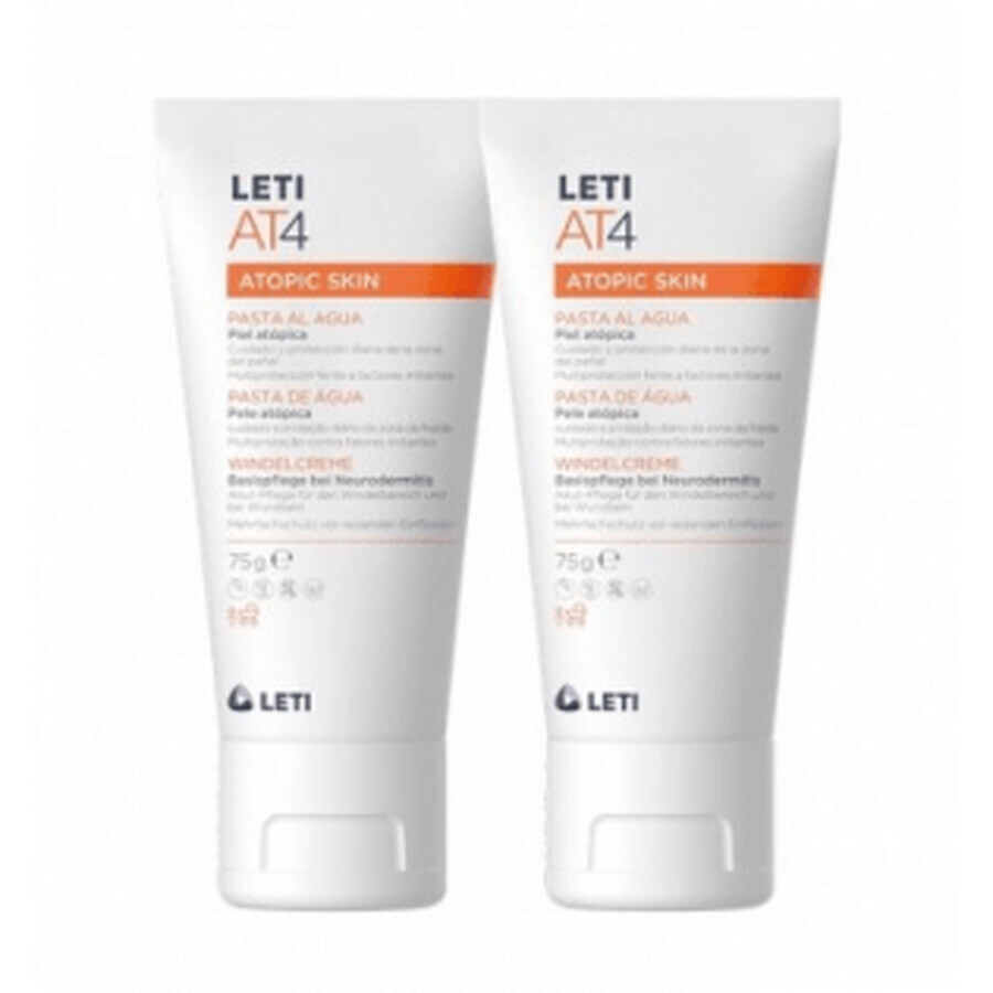 Leti AT4 DUPLO Crème pour le change à base d'eau Pâte pour peau atopique, 2x75g