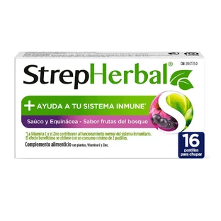Strepherbal 16 Pastillas para Chupar Sabor Sauco y Equinacea
