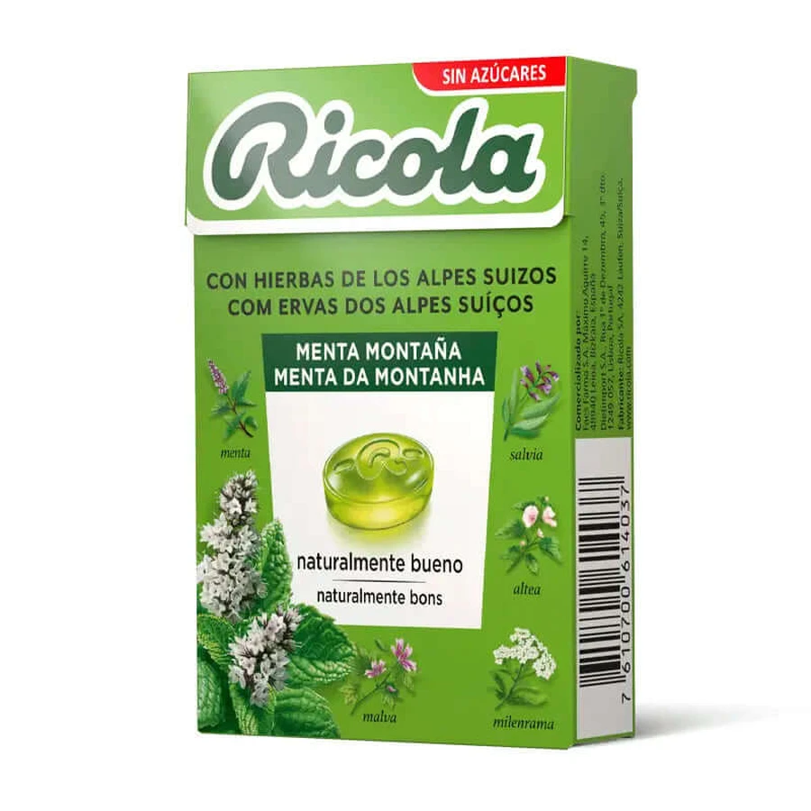 Ricola Bonbons sans sucre Menthe poivrée Montagne, 50 g
