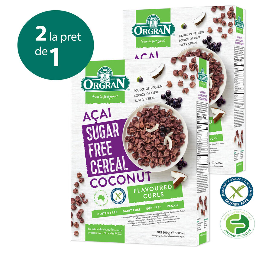 Buy Sugar free cereal pack with Acai and Coconut, 200 gr, 1+1, ORG19, Orgran Sugar free cereal pack with Acai and Coconut, 200 gr, 1+1, ORG19, Orgran
