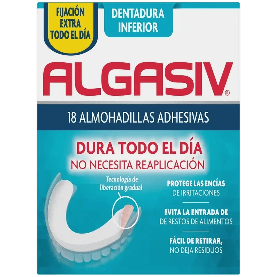 Algasiv Almohadillas Adhesivas Dentadura Inferior, 18 unds