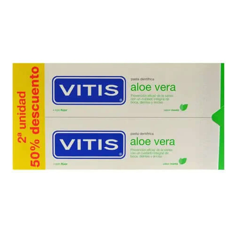 Vitis DUPLO Aloë Vera Tandpasta Mint Smaak, 2 x 150ml