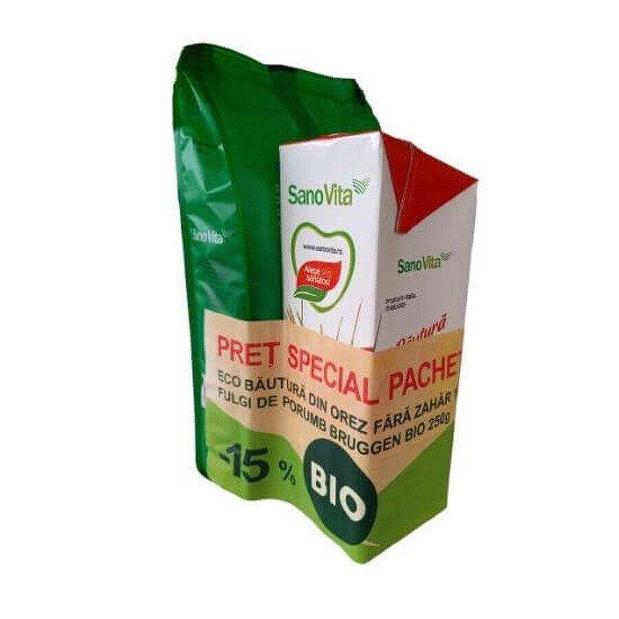 Bruggen Biologische Maïsvlokken, 250g + Rijstdrank, 1 liter, Sanovita