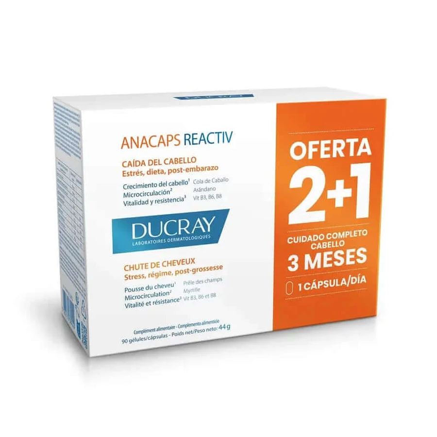 Ducray Anacaps Reactiv Anticaída Caida Estacional Cabellos y Uñas, 3x30 caps
