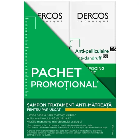 Envase Vichy Dercos champú antimaltrato para cabellos secos, 2x200 ml
