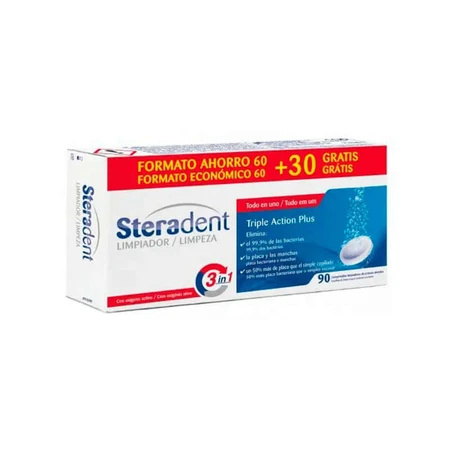 Steradent Denture Cleaner and Cleaning 3 n 1, 60 tabs + 30 tabs FREE