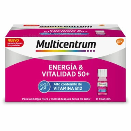 Multicentrum Energia & Vitality 50+, 15 flesjes 7ml Frambozensmaak