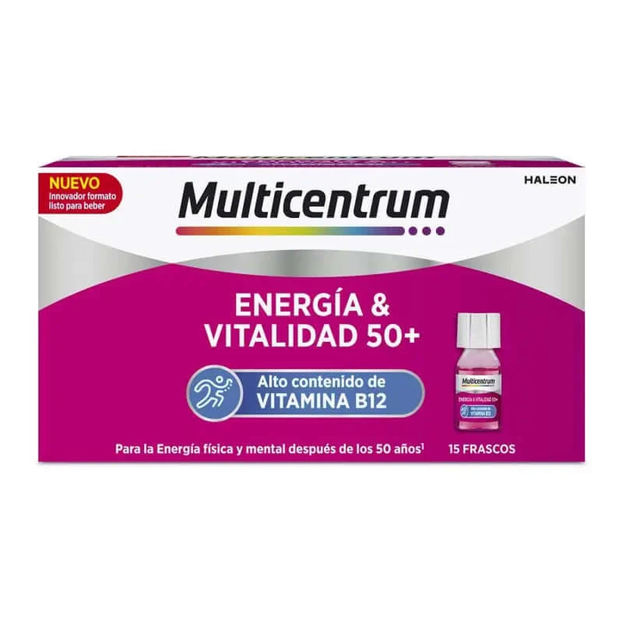 Multicentrum Energia & Vitality 50+, 15 flesjes 7ml Frambozensmaak