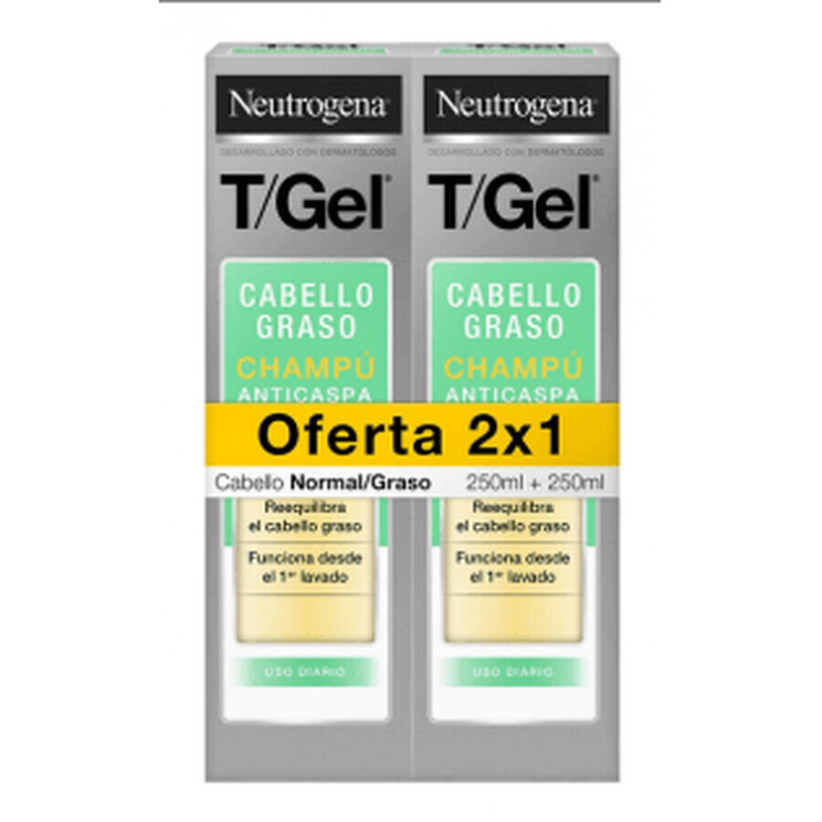 Neutrogena DUPLO T-Gel Shampoo Antiforfora Capelli Normali/Grassi, 2 x 250ml