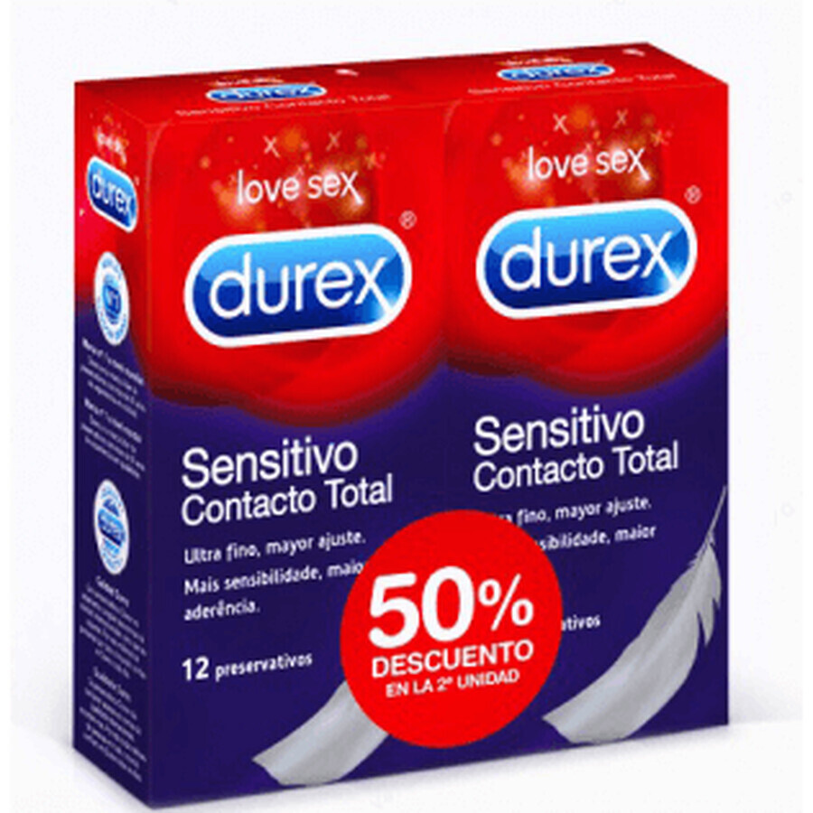 Preservativi Durex DUPLO Sensitive a contatto totale, 2x12 unità