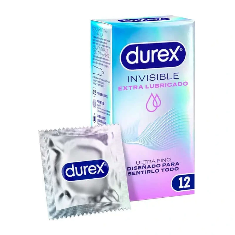 Durex Preservativos Invisible Extra Fino Extra Lubricado, 12Uds