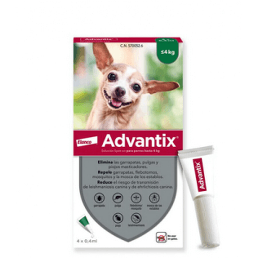 ADVANTIX ANTIPARASITAIRE PIPETTEN 0,4 HOND TOT 4KG 1 PIPET
