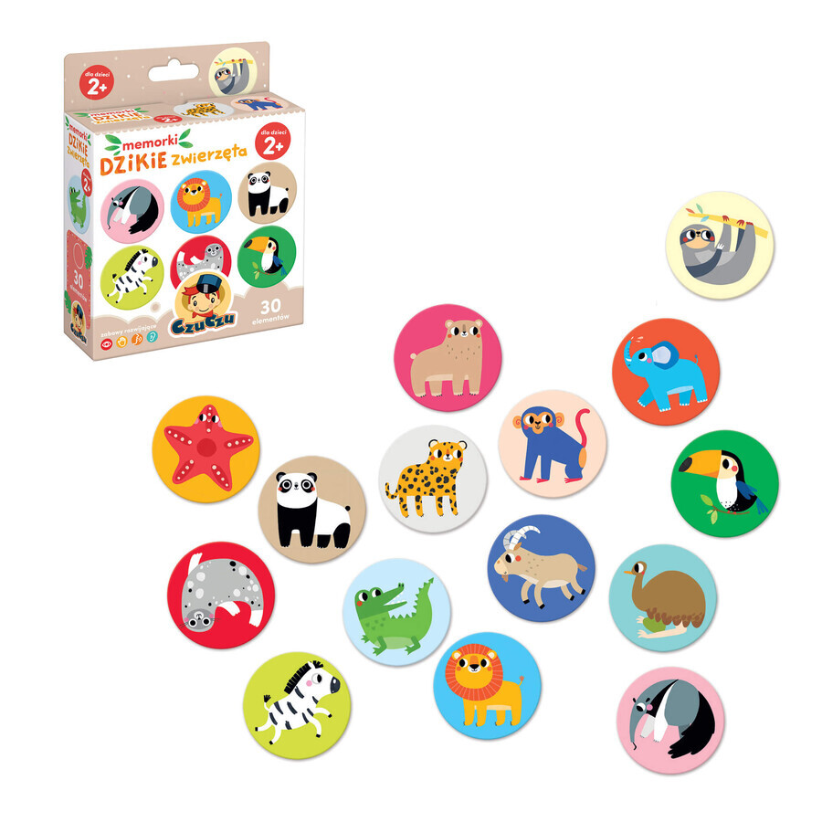 CzuCzu Wild Animal Memoriles, spel voor kinderen vanaf 2 jaar, 30 elementen