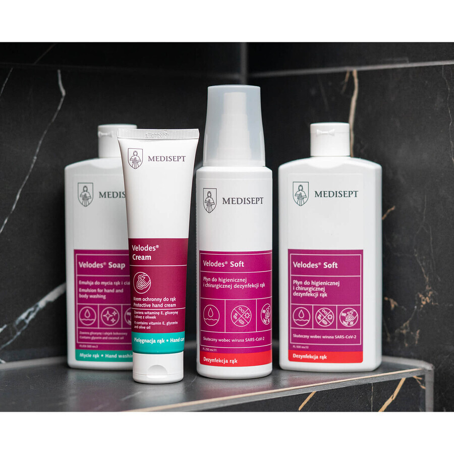 Medisept Velodes Gel, Gel pour la désinfection hygiénique et chirurgicale des mains, 500 ml