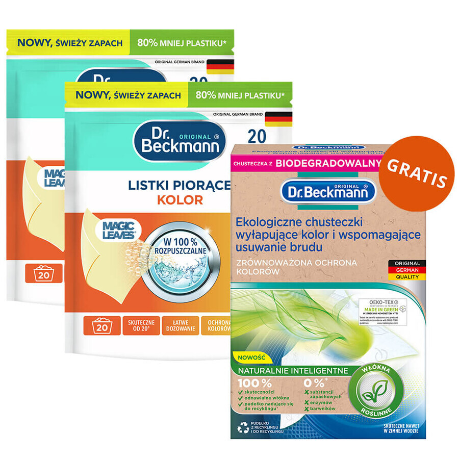 Dr Beckmann set, wasblaadjes, Oranje & Perzik, kleur, 2 x 20 stuks + milieuvriendelijke kleur- en vuilvangdoekjes, 20 stuks gratis