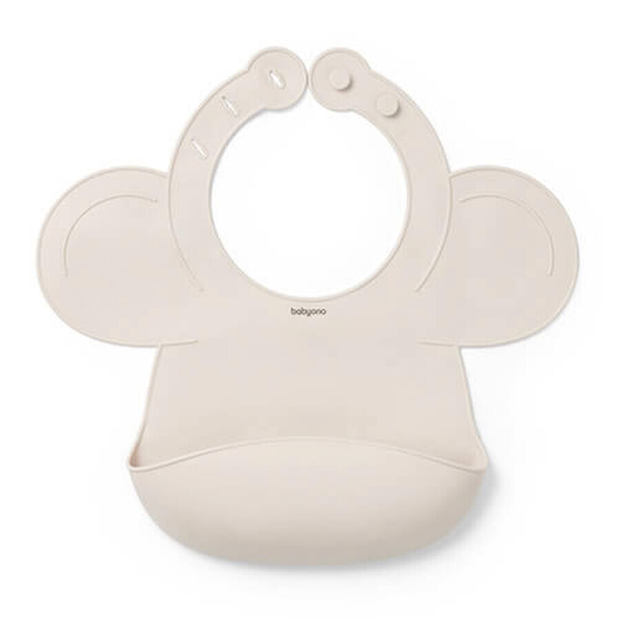 BabyOno, silicone bib with adjustable clasp, beige, from 6 months, 1 piece.