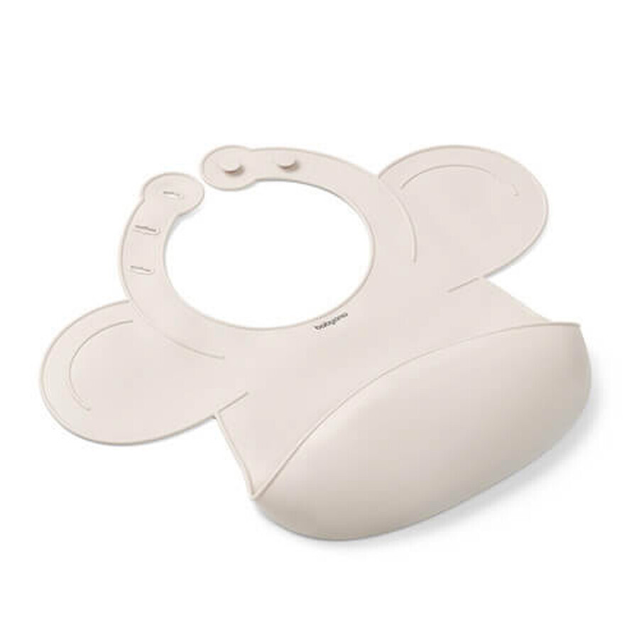 BabyOno, silicone bib with adjustable clasp, beige, from 6 months, 1 piece.