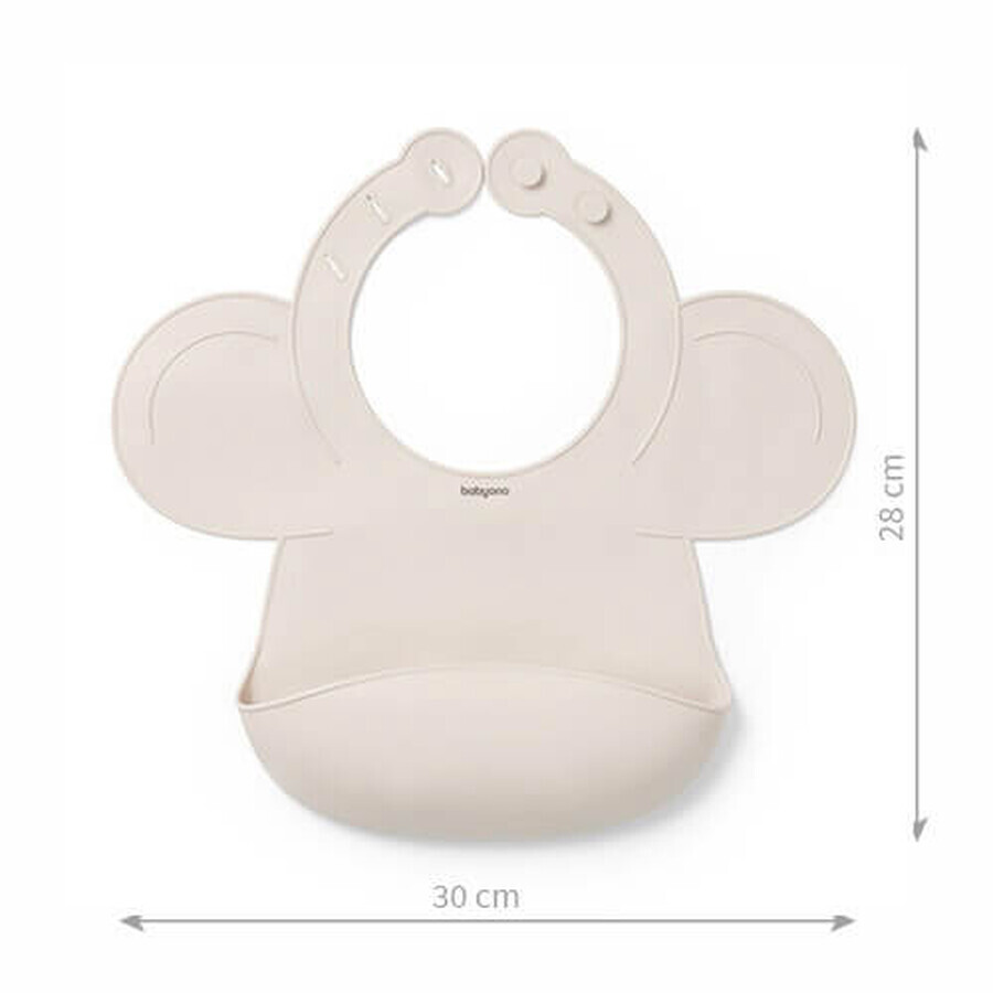 BabyOno, silicone bib with adjustable clasp, beige, from 6 months, 1 piece.