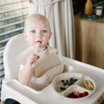 BabyOno, silicone bib with adjustable clasp, beige, from 6 months, 1 piece.