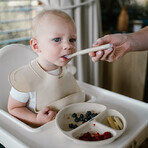 BabyOno, silicone bib with adjustable clasp, beige, from 6 months, 1 piece.