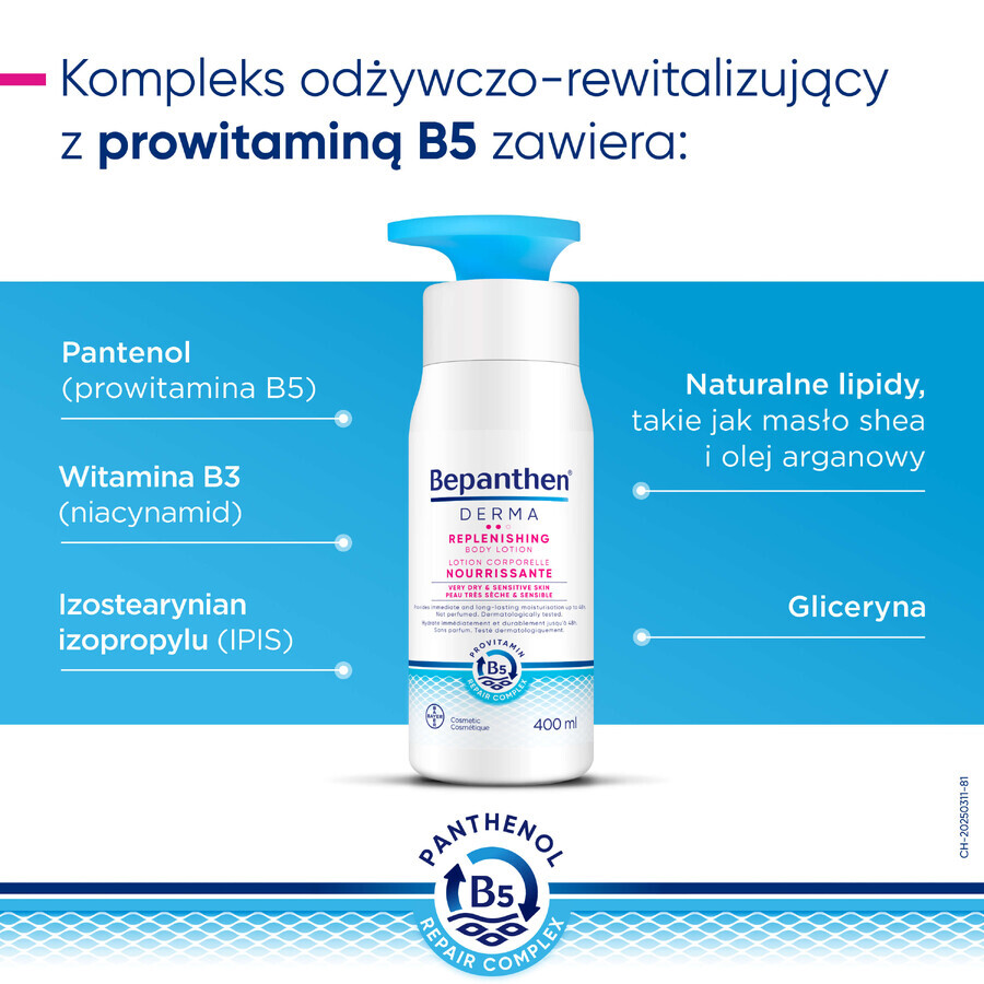 Bepanthen Derma Replenishing, lait corporel profondément nourrissant, 400 ml