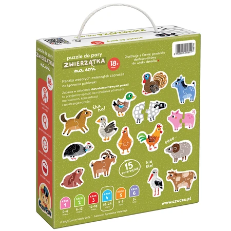 CzuCzu Puzzle cu perechi Animale din mediul rural, puzzle-uri pentru copii, de la 18 luni, 30 elemente