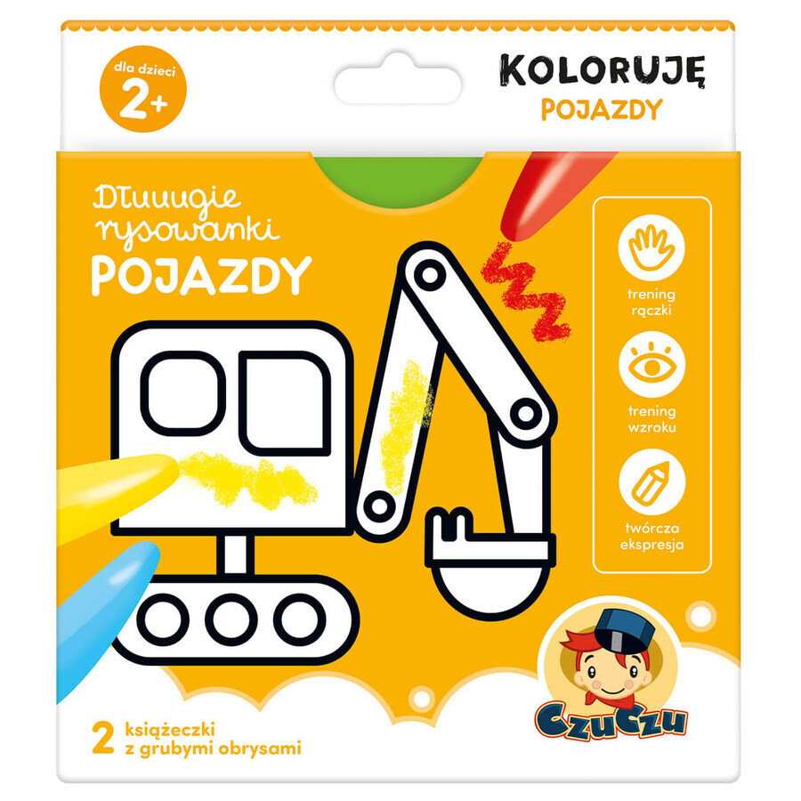 CzuCzu Dłuuugie rysowanki Koloruję Pojazdy, 2 books for children, from 2 years old