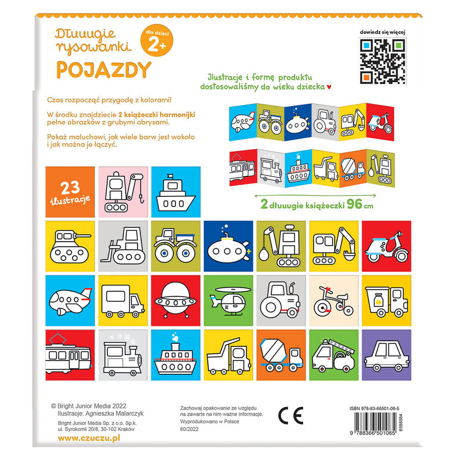 CzuCzu Dłuuugie rysowanki Koloruję Pojazdy, 2 books for children, from 2 years old