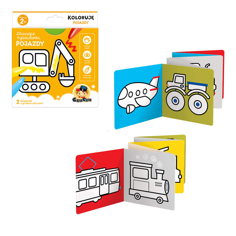 CzuCzu Dłuuugie rysowanki Koloruję Pojazdy, 2 books for children, from 2 years old