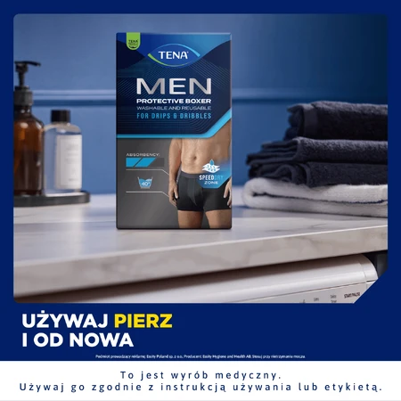 Tena Men Protective Boxer, wiederverwendbare Boxershorts für leichte Inkontinenz, schwarz, Größe XL, 1 Stück
