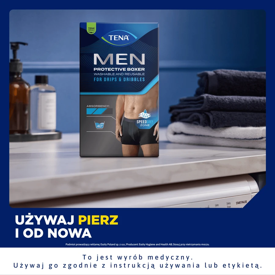 Tena Men Protective Boxer, wiederverwendbare Boxershorts für leichte Inkontinenz, schwarz, Größe XL, 1 Stück