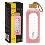 4Fizjo, borraccia in vetro con custodia in silicone, motivazionale, rosa, 750 ml