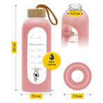 4Fizjo, borraccia in vetro con custodia in silicone, motivazionale, rosa, 750 ml