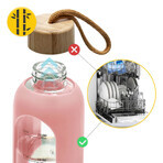 4Fizjo, borraccia in vetro con custodia in silicone, motivazionale, rosa, 750 ml
