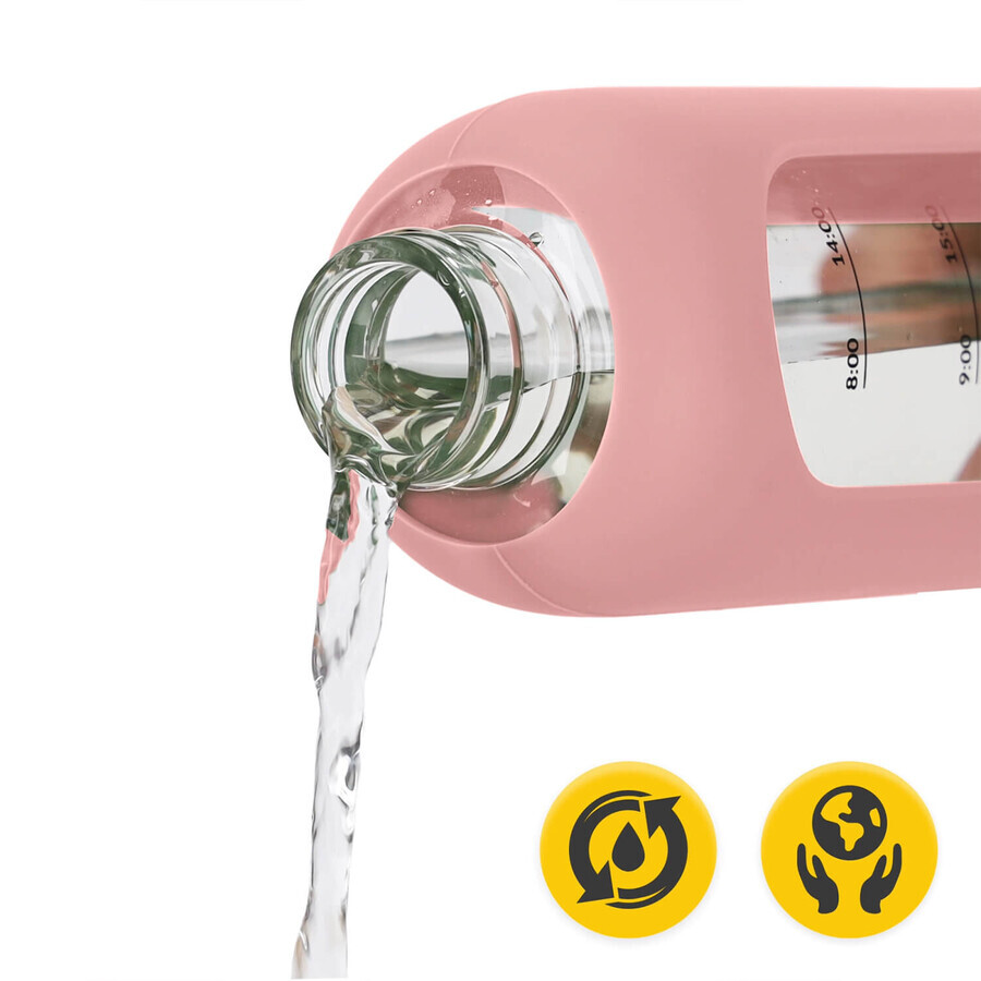4Fizjo, borraccia in vetro con custodia in silicone, motivazionale, rosa, 750 ml