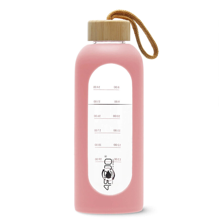 4Fizjo, borraccia in vetro con custodia in silicone, motivazionale, rosa, 750 ml