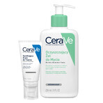 CeraVe set, hydraterende gezichtscrème met ceramiden, normale en droge huid, 52 ml + reinigende reinigingsgel met ceramiden, normale en vette huid, 236 ml