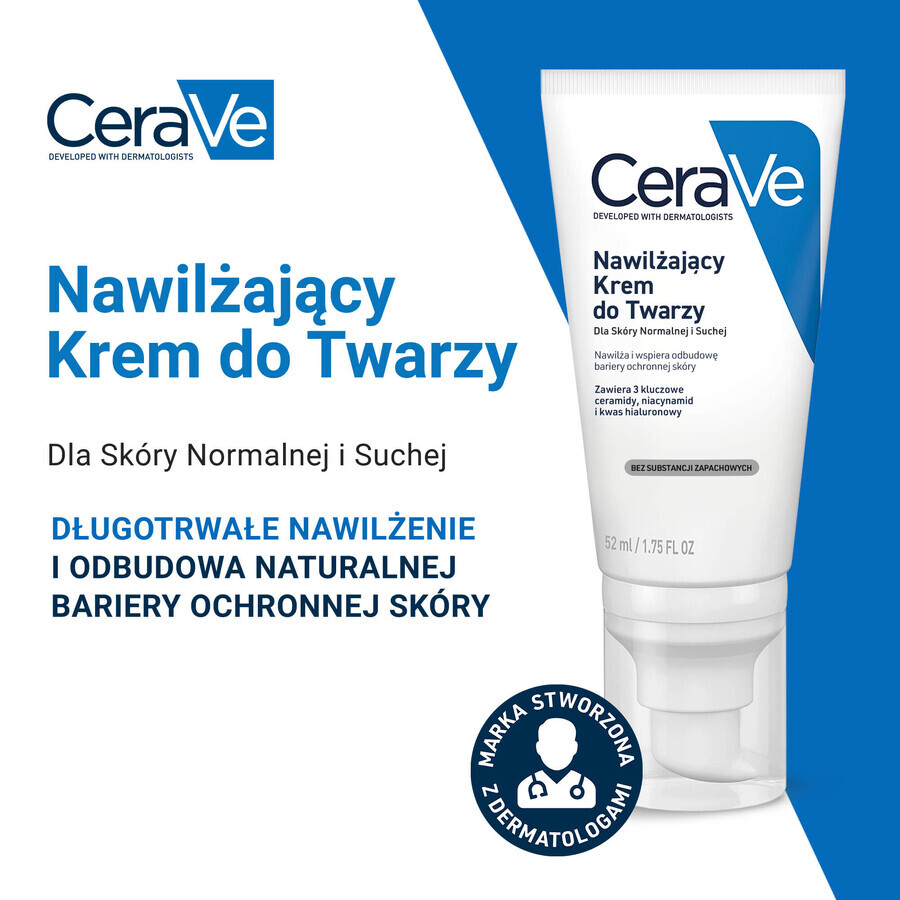 CeraVe set, hydraterende gezichtscrème met ceramiden, normale en droge huid, 52 ml + reinigende reinigingsgel met ceramiden, normale en vette huid, 236 ml