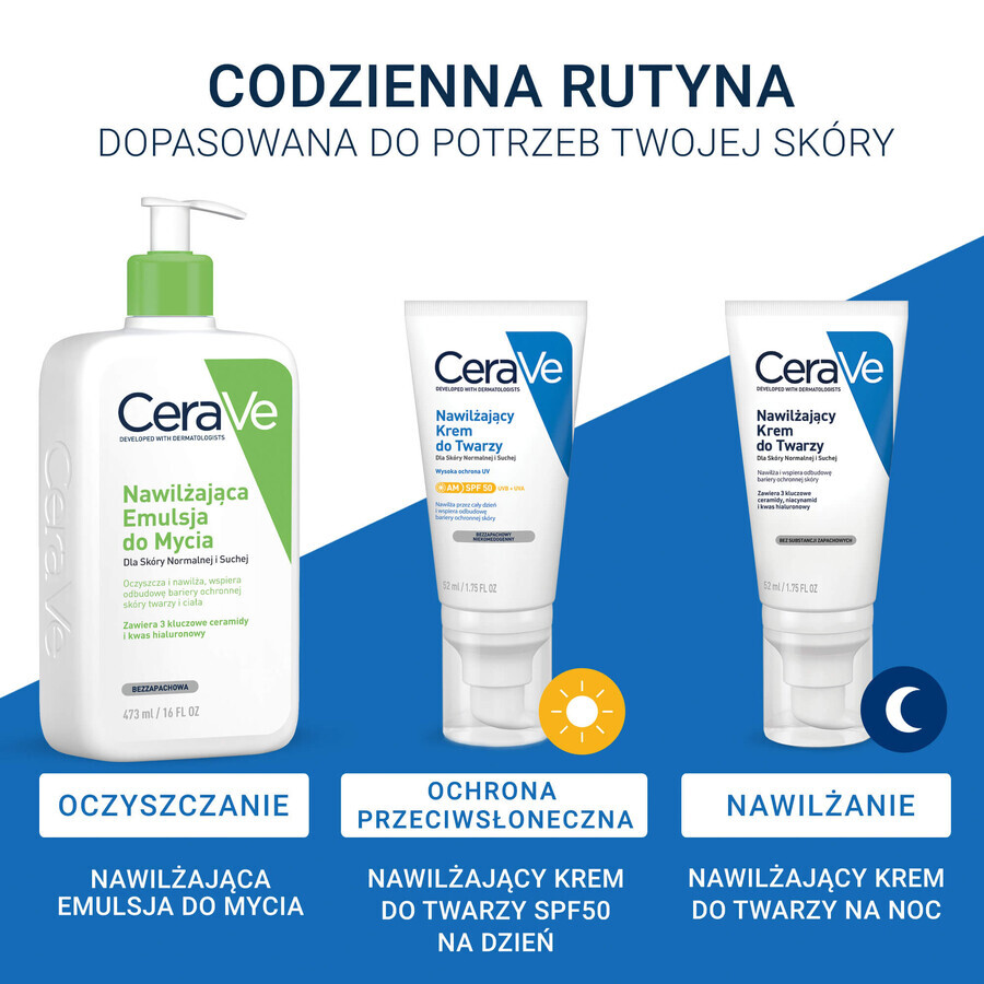 CeraVe set, hydraterende gezichtscrème met ceramiden, normale en droge huid, 52 ml + reinigende reinigingsgel met ceramiden, normale en vette huid, 236 ml