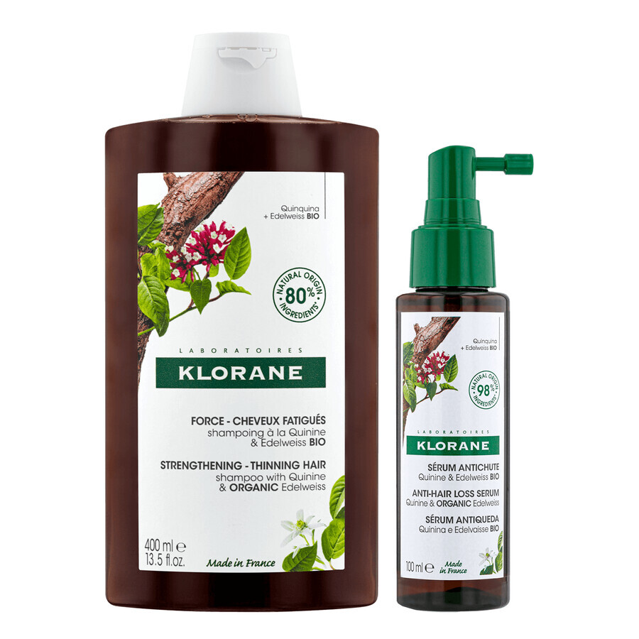 Kit Klorane, champú anticaída y falta de vitalidad, 400 ml + suero anticaída, 100 ml