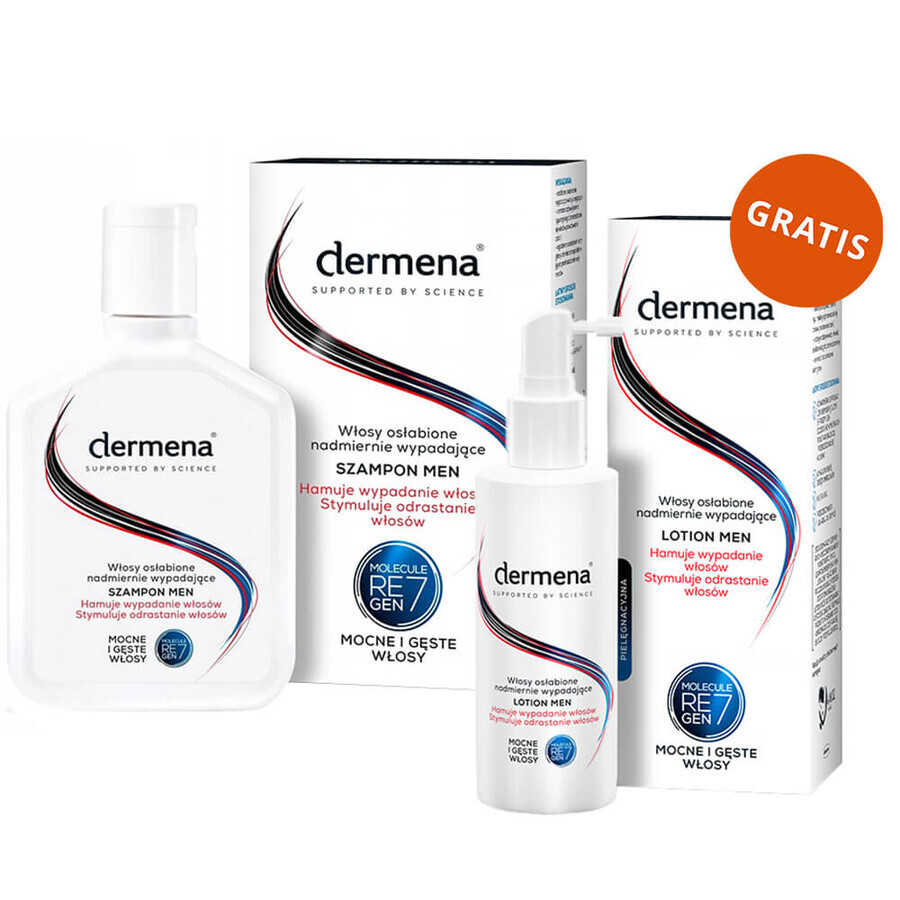 Dermena Hair Care Men, shampoo inibitore della caduta dei capelli, 200 ml + lozione stimolante della caduta e della ricrescita dei capelli, 150 ml in omaggio