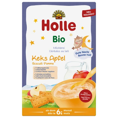 Papilla Holle Bio, galleta y manzana, láctea, a partir de 6 meses, 250 g